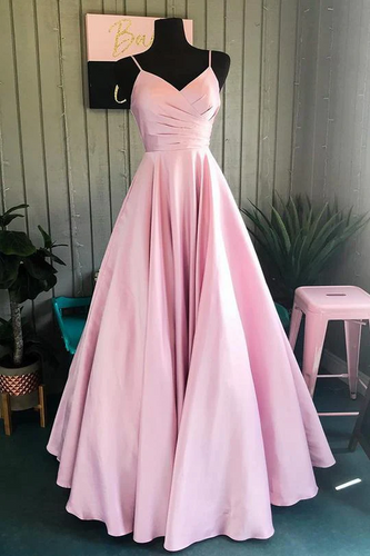 Elegant Pleated A-Line Pink Customized Floor-length Long Prom Dress, GJS732