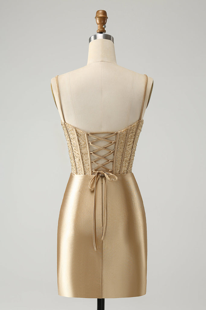 gold corset hoco dress Dressime Bodycon Strapless Metallic Corset Short/Mini Homecoming Dress –  dressime main image 1