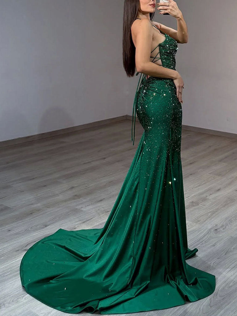 emerald green prom dress with slit Front Cutouts Sequin – Anna PromDress Trouser Inseam:W30 L34 20-05-2025 TUES DROP White Rehearsal Dinner Dress a perfect choice for
