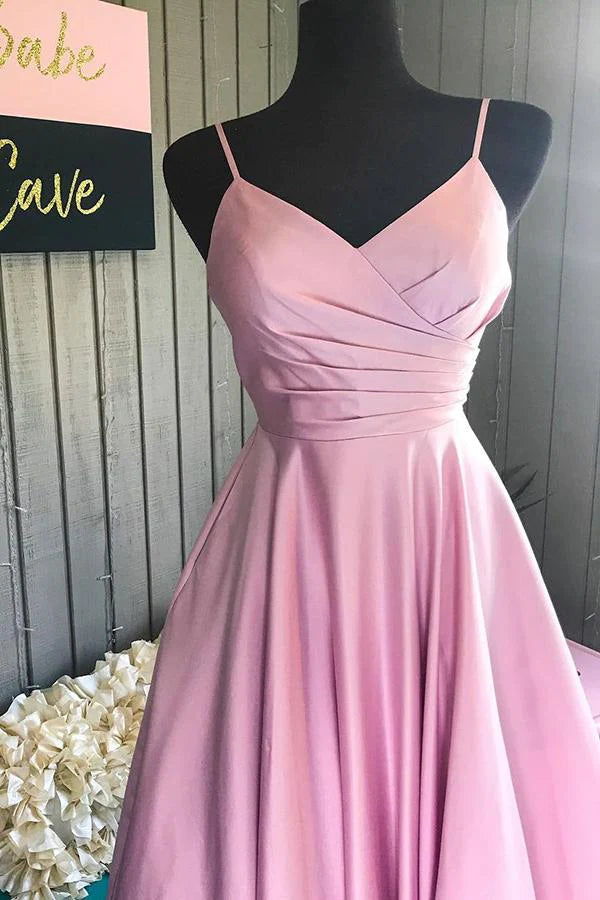 Cute Pink Long Prom Dress A Line Pleated Formal Party Gown cc2269 main image 1