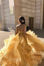 Spaghetti-straps Gold Long Prom Dress, Sweet 16 Dance Dress GJS730