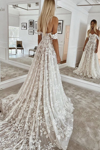 Romantic White Lace  A line Long Prom Evening Gown Dress GJS337