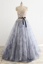 Gray Rround Neck Tulle Long Prom Dress Grey Evening Dress JKP408
