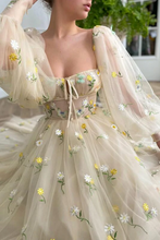 Princess Tulle Embroidered Tea Dress Wedding Long Prom Evening Dress GJS597