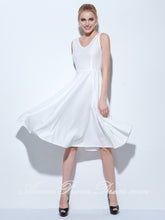 White Homecoming Dress V-neck A-line Knee Length Lace Short Prom Dress Party Dress 271906