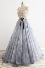 Gray Rround Neck Tulle Long Prom Dress Grey Evening Dress JKP408