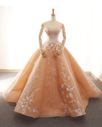 Long Sleeve Sweetheart Prom Dresses Lace Appliques Sweet 16 Dresses NA5002|LOMANPROM