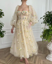 Princess Tulle Embroidered Tea Dress Wedding Long Prom Evening Dress GJS597