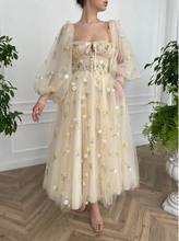 Princess Tulle Embroidered Tea Dress Wedding Long Prom Evening Dress GJS597