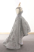 Gray tulle lace high low prom dress lace homecoming dress JKG010|Annapromdress