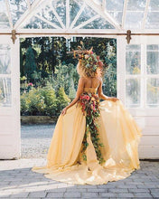 Chic Yellow Wedding Dresses Two Pieces A-line Long Country Wedding Dress With Lace NA4007