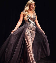 Chic V neck Prom Dress Sparkly Beading A-line Long Prom Dresses Evening Dress NA4009