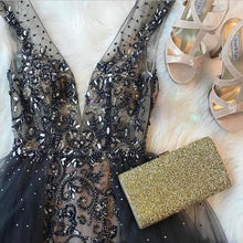 Chic V neck Prom Dress Sparkly Beading A-line Long Prom Dresses Evening Dress NA4009