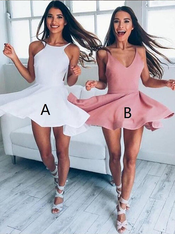White Stain Halter Simple Homecoming Dresses Backless Graduation Dress AN2209|Annapromdress