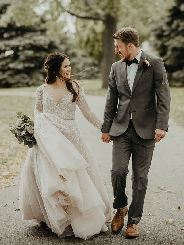 Modest Long Sleeve Chic Embroidery Appliqued Wedding Dress for Women AN2307|Annapromdress