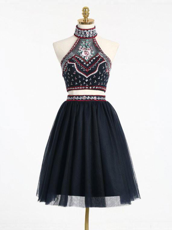 2017 Homecoming Dress Sexy Two Pieces Embroidery Short Prom Dress Party Dress VC277