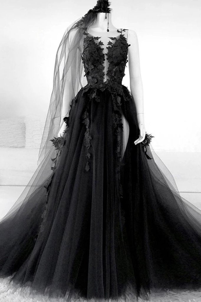 Beautiful Backless Tulle Appliques Long Prom Evening Dress GJS595