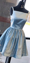 Blue Satin Beading Square Neck Sleeveless Homecoming Dresses AN1203