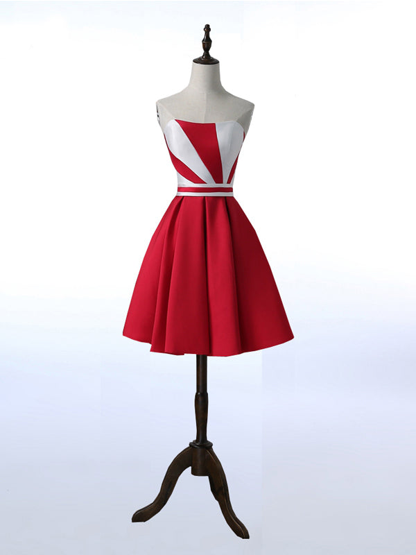 Red Homecoming Dress A-line Strapless Short Prom Dress Party Dress JK019