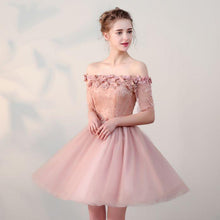 Chic Homecoming Dress Off-the-shoulder Beading Tulle Lace Short Prom Dress Party Dress JK068
