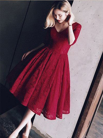2017 Homecoming Dress Burgundy Tea-length Short Prom Dress Party Dress JK148