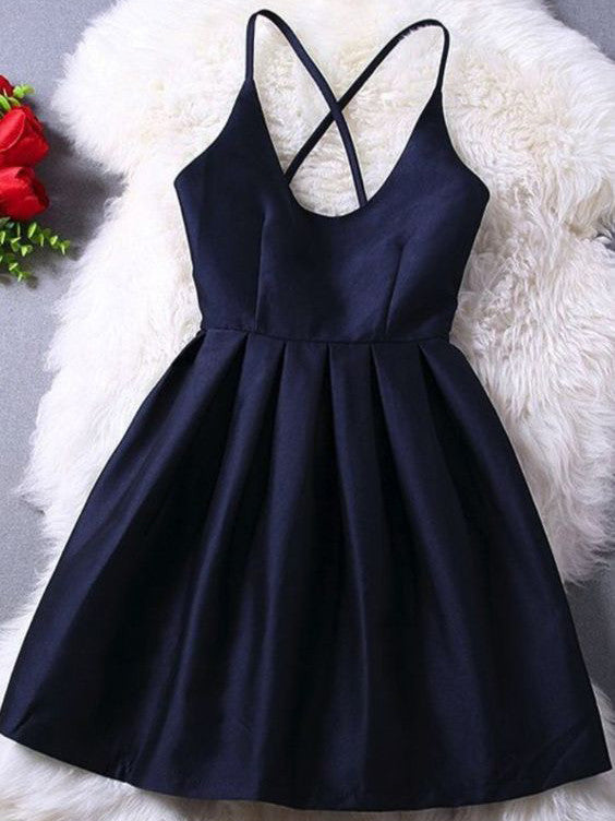 2017 Homecoming Dress Dark Navy Criss-Cross Straps Short Prom Dress Party Dress JK176