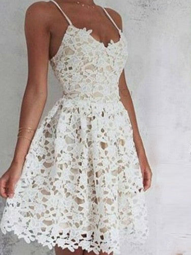 2017 Homecoming Dress Ivory Spaghetti Straps Lace-up Short Prom Dress Party Dress JK181