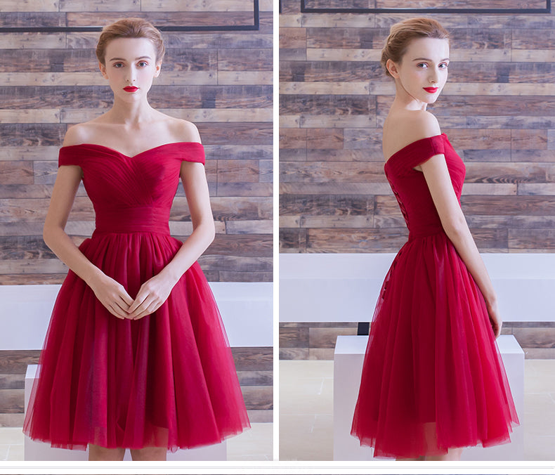 High Neck Beading Burgundy Short Prom Dress Backless Homecoming Dress OM266 main image 1