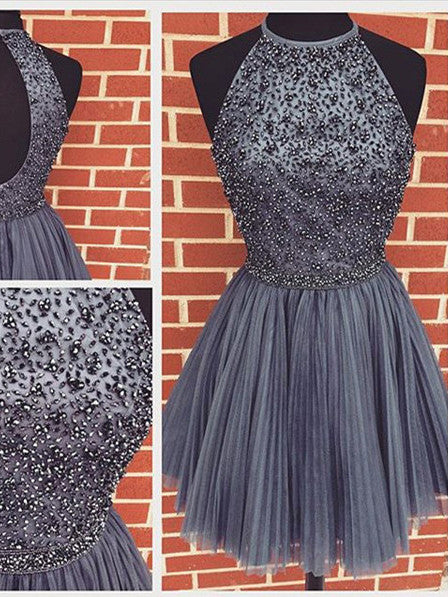 2017 Homecoming Dress Beading Halter Sexy Short Prom Dress Party Dress JK201