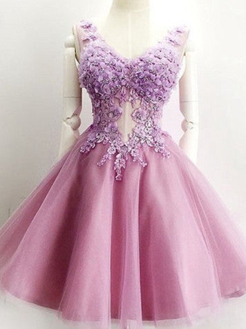2017 Homecoming Dress V-neck Appliques Lilac Short Prom Dress Party Dress JK211