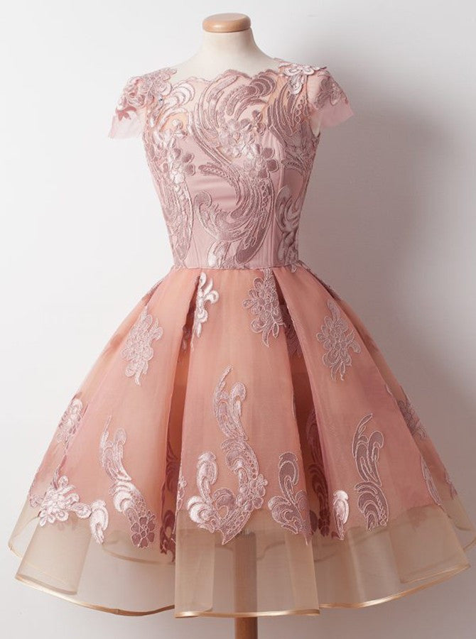 2017 Homecoming Dress Chic Appliques Ball Gown Short Prom Dress Party Dress JK224