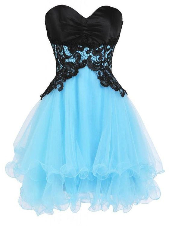 2017 Homecoming Dress Blue and Black Lace Short Prom Dress Party Dress JK260