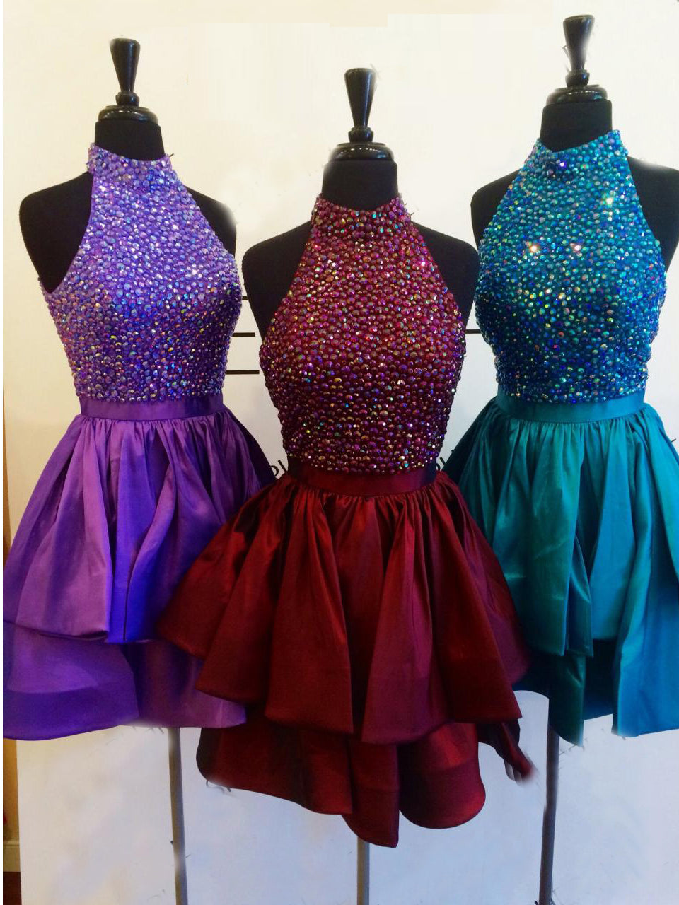 Chic Homecoming Dress Rhinestone High Neck Short Prom Dress Party Dress JK283