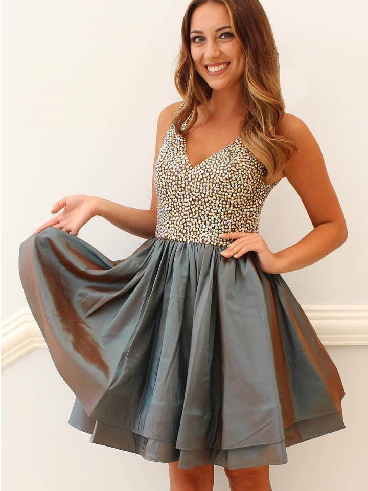 Beautiful Homecoming Dress Sexy V-neck Taffeta Short Prom Dress Party Dress JK287