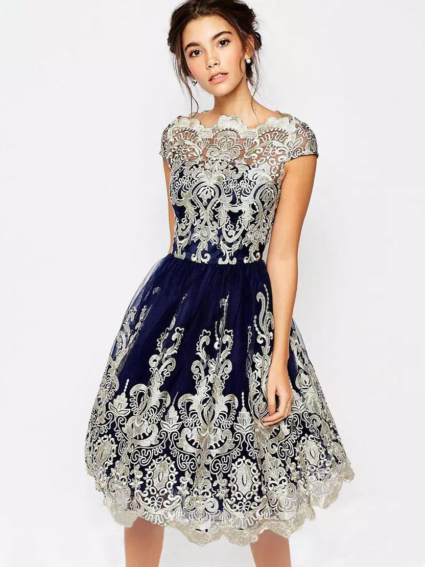 Cute Homecoming Dress Dark Navy Appliques Short Prom Dress Party Dress JK340