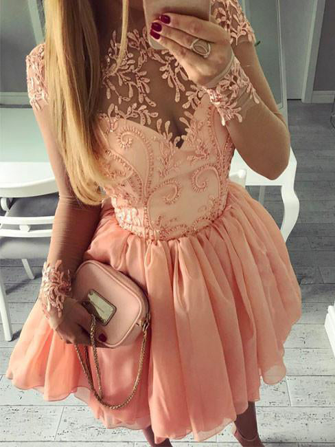 Cute and Sexy Homecoming Dress Appliques Chiffon Short Prom Dress Party Dress JK343