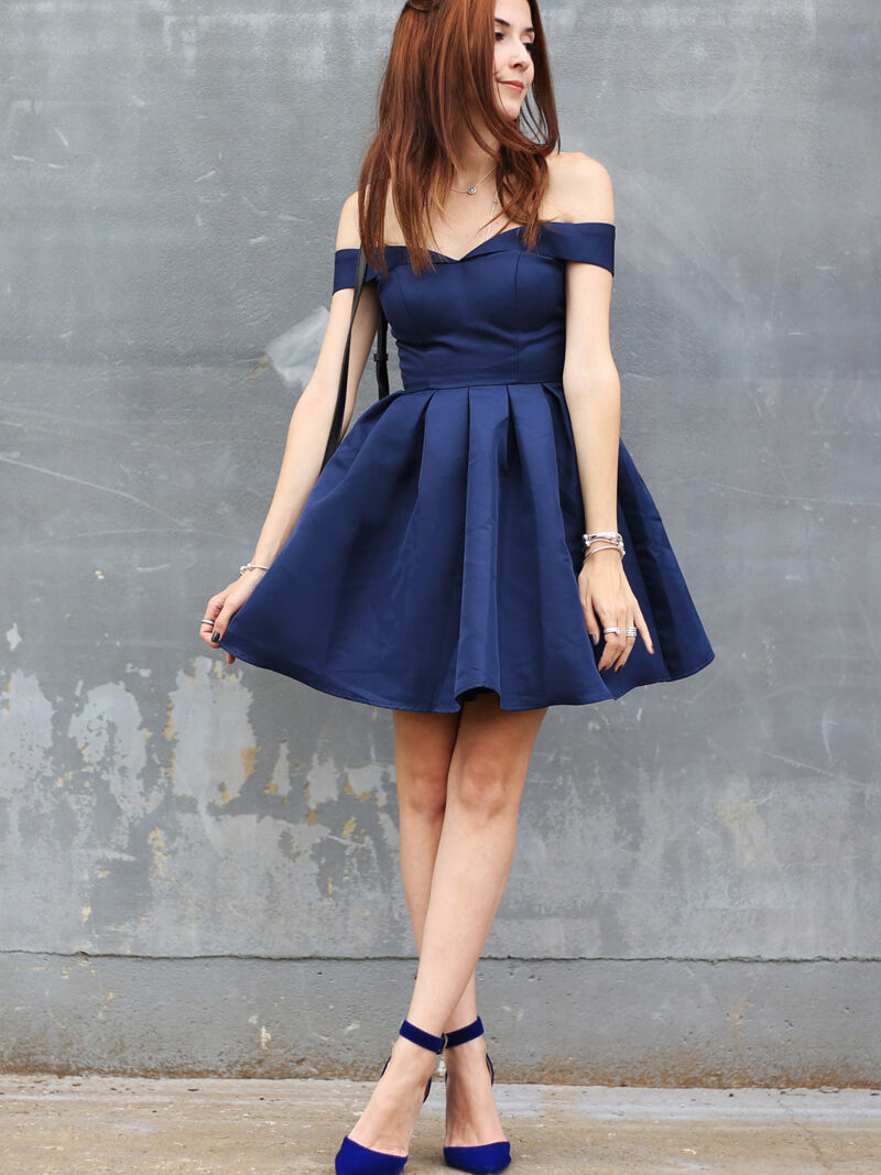 Sexy Homecoming Dress Off-the-shoulder Dark Navy Short Prom Dress Party Dress JK348