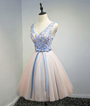 Beautiful Homecoming Dress Beading Lace Tulle Bowknot Short Prom Dress Party Dress JK355