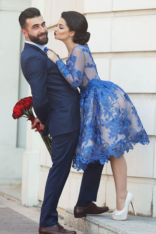 Chic Homecoming Dress Royal Blue Appliques Knee-length Short Prom Dres –  Anna PromDress