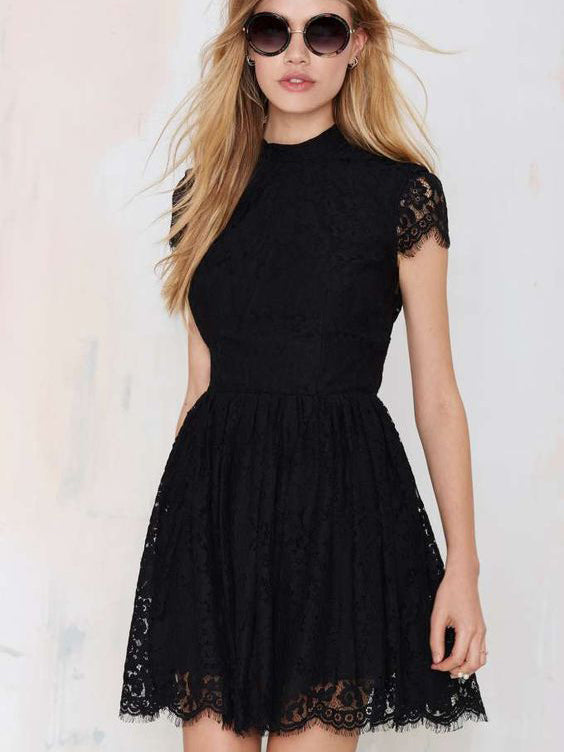 Little Black Dresses Homecoming Dress Sexy Open Back Lace Short Prom Dress Party Dress JK375