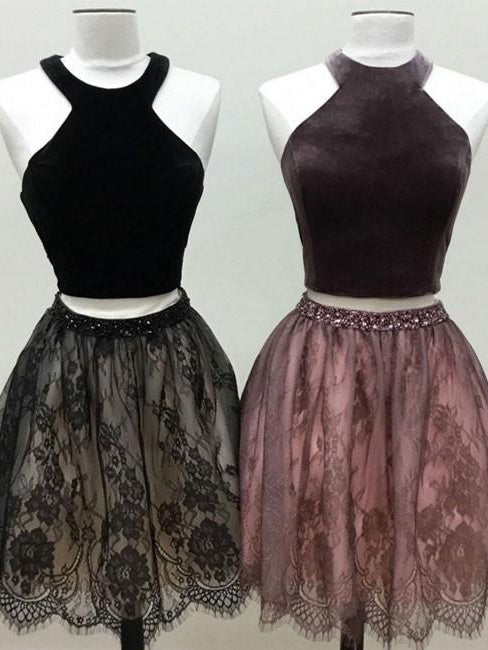Little Black Dress Two Piece Homecoming Dress Short Prom Dress Party Dress JK404