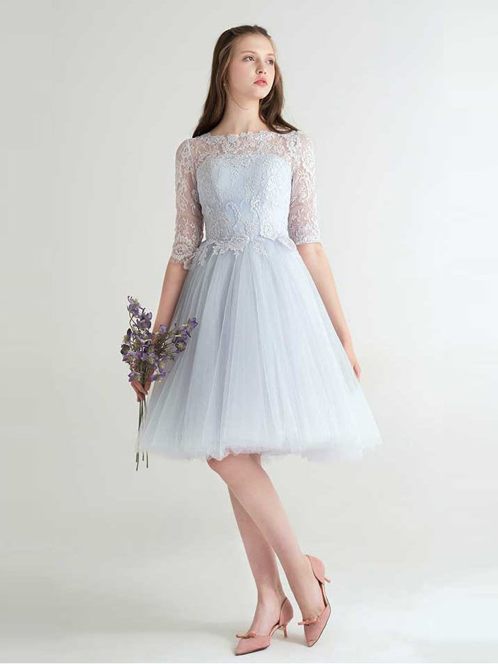 Beautiful Homecoming Dress Bateau Half Sleeve Lace Short Prom Dress Party Dress JK433
