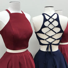Two Piece Homecoming Dress Lace-up Sexy Burgundy Short Prom Dress Party Dress JK449