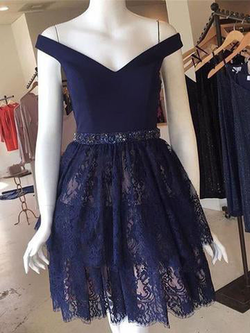 Fashion Homecoming Dress Off-the-shoulder Lace Short Prom Dress Party Dress JK451