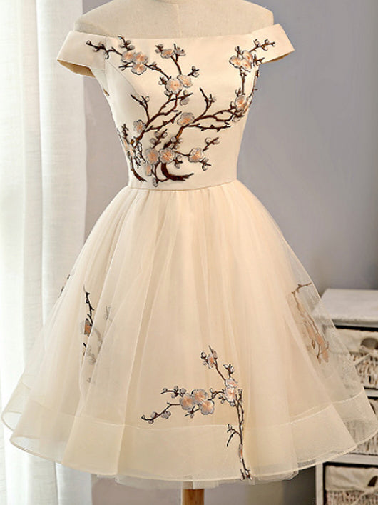 Cute Homecoming Dress A-line Off-the-shoulder Short Prom Dress Party Dress JK496