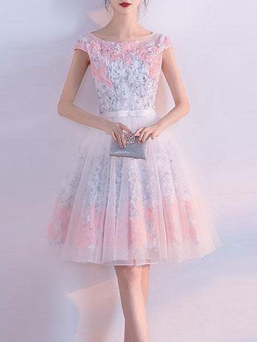 Cute Homecoming Dress A-line Scoop Knee-length Lace-up Short Prom Dress Party Dress JK522