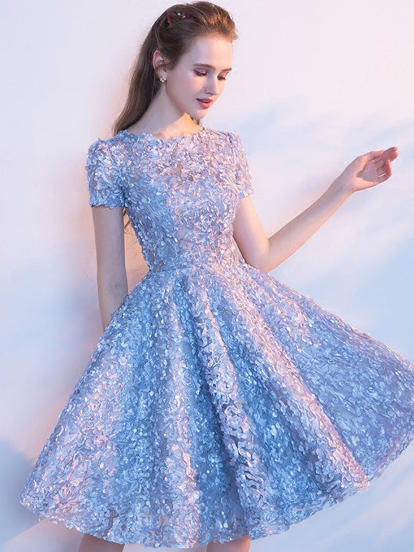 Cute Homecoming Dress Scoop A-line Knee-length Lace Short Prom Dress S – Anna PromDress