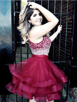 Two Piece Homecoming Dresses Scoop A-line Beading Short Prom Dress Party Dress JK568|Annapromdress
