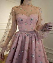 Long Sleeve Homecoming Dresses Stars Lace Short Black Prom Dress Party Dress JK569|Annapromdress