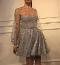 Long Sleeve Homecoming Dresses Stars Lace Short Black Prom Dress Party Dress JK569|Annapromdress